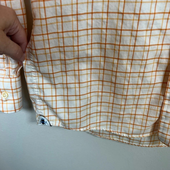 Peter Millar Men’s 15R Plaid Button Up Shirt Orange White Cotton Checkered Small - Picture 5 of 11